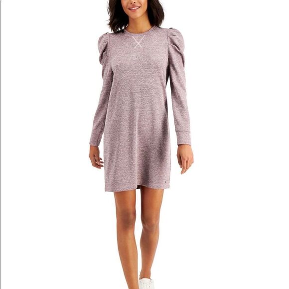 NWT Tommy Hilfiger Puff-Sleeve Sweatshirt Shimmer Dress - Picture 1 of 4